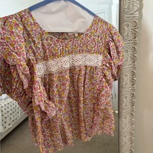LoveShackFancy Pink and Yellow Floral Blouse